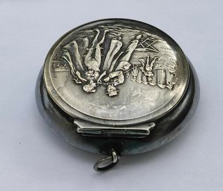Antique French Art Nouveau Silver Plated Snuff Pill Chatelaine Box Old Vintage 3