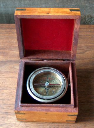 Estate Find Vintage Antique Nautical Compass In Wood Wooden Box