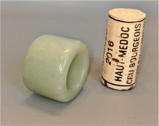 Antique Chinese Qing Dynasty Pale Jade Archers Ring Soft Green Translucent