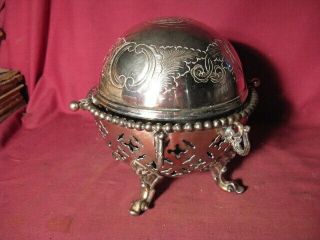 Antique Victorian Silver Plated Roll Top Caviar / Butter Dish