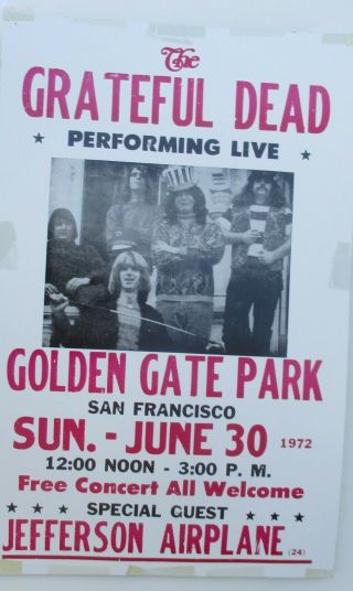 Vintage Grateful Dead Poster Performing Live,  San Francisco 1972 22 X 14 In.