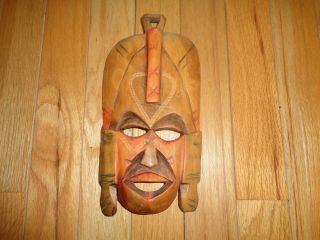 Vintage African Wooden Hand Carved Face Mask Tribal Folk Art Wall Hanging Décor