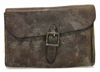 Antique Civil War Or Ww1 Leather Army Military Ammo Ammunition Pouch (2)