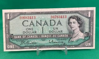 Rare 1954 Bank Of Canada $1 Error Note Mismatched Serial Number Bn40