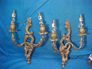 Early 20thc Art Nouveau Style Gilt Bronze Electric Candle Style Wall Sconces