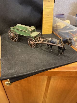 Antique Kenton Toys Cast Iron Horse Drawn Farm Wagon