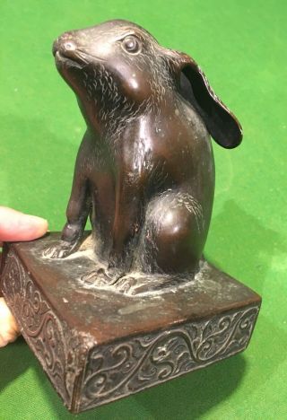 Antique Chinese Asian Bronze Zodiac Rabbit Signed Rare 18th Or 19th Century