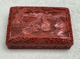 Rare Antique Chinese Carved Cinnabar Lacquer Red Box 19th Century Enamel