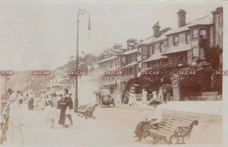 Isle Of Wight Rp Postcard.  Sandown.  Period Dress.  Car.  Rare Mailed 1913