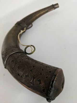 Antique Brass Ornate Gun Powder Horn