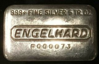 Engelhard 5 Oz 8th Series P000073 Silver Bar - - Rare Early S/n Stunning Example