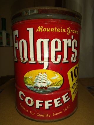 Vintage Folgers Coffee Can W/ Nautical Ship Logo W/ Lid Rare