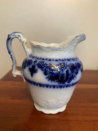 Antique Flow Blue Ironstone Pitcher - Albany Pattern
