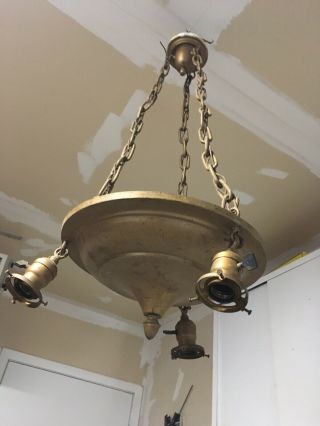 Antique Brass Hanging Lamp Ceiling Mount 3 Light Fixture Chandelier Painted