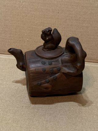 Vintage Chinese Brown Squirrel Log Yixing Clay Pottery Teapot
