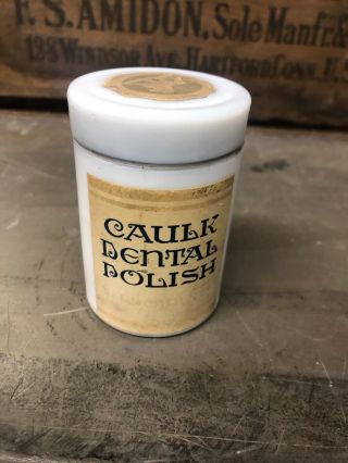 Caulk Dental Polish Tooth Powder Antique Dentist Dental Bottle Milk Glass Jar