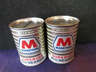 2 Vintage Marathon Superior All Season Motor Oil All Metal Coin Bank