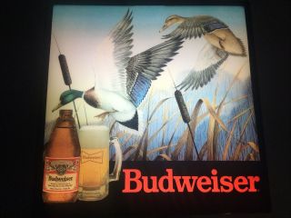 Rare Vintage Budweiser Bud King Of Beer Duck Bar Light Hunting Man Cave Sign
