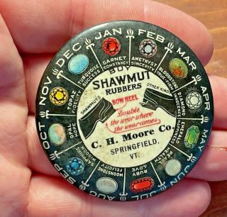 Antique Shawmut Rubbers C.  H.  Moore Co.  Springfield,  Vt Advertising Pocket Mirror