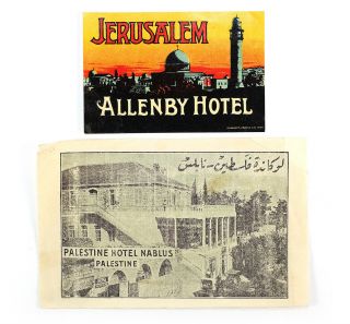 2 Antique 1920s Hotel Luggage Decals Labels Allenby & Nablus Jerusalem Israel F
