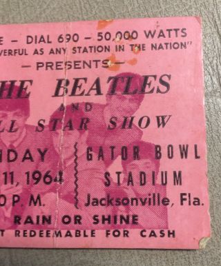 BEATLES 1964 CONCERT TICKET Stub Jacksonville,  Fl - RARE.  W/Jax Articles 5