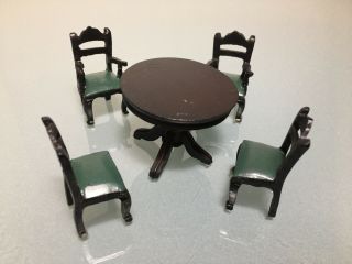 Vintage Dollhouse Furniture Set Of Round Table With 4 Chairs Kitchen Restaurant