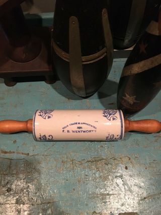 RARE - Double sided Antique Advertising Wildflower Stoneware Rolling Pin 3