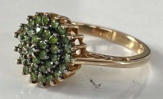 Vintage 9ct Gold & Very Rare " Green " Diamond Ring Cluster Setting
