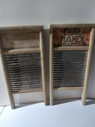 2 Double Handle Primitive Antique Vintage Wood Tin Wooden Washboard 