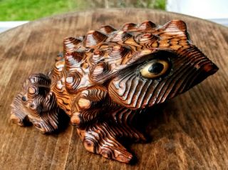 Vintage Mid Century Modern Witco Tiki Style Carved Frog Toad Kitch Retro Art 2