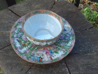 4 - Vintage Chinese Export Porcelain Famille Rose Cups & Saucer