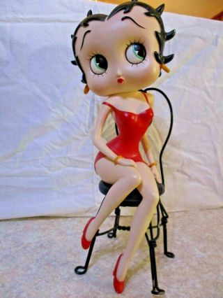Extremely Rare Betty Boop In Red Dress Sitting On Black Metal Chair Figurine