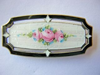 Art Nouveau Antique F.  A.  Hermann Sterling Silver & Enamel Pin,  3 Roses,  Cut Out