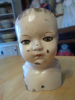 Antique/vintage Tin/metal Doll Head Tin Eyes 5 " Shows Wear Well Loved