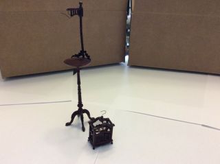 Dollhouse Miniatures,  Hanging Bird Cage And Stand,  Assembled