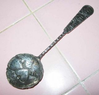 Antique Chinese Export Silver Spoon Bamboo Signed Characters 5.  5 " Leaves