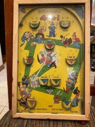 Antique Poosh - M - Up Jr.  Baseball Themed Pinball Game Made In Usa Pat 1925018