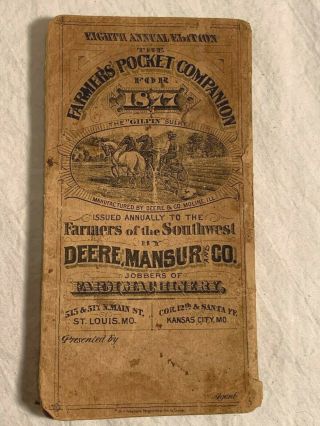 Very Rare 1877 Farmers Pocket Companion Book John Deere Mansur Co 8th Annual
