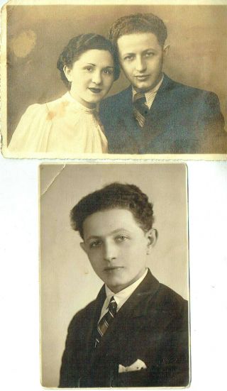 Judaica 2 Antique Photos Of Jewish People,  Paris 1930s Signed Yiddish And French