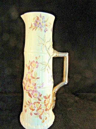 Antique Royal Rudolstadt Prussia Porcelain Hand Painted Flowers Pitcher Bamboo
