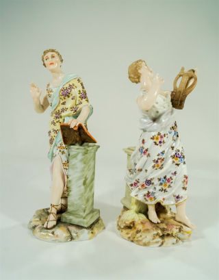 Triebner Ens & Eckert Volkstedt 1877 - 94 Handpainted Women Figurines 2