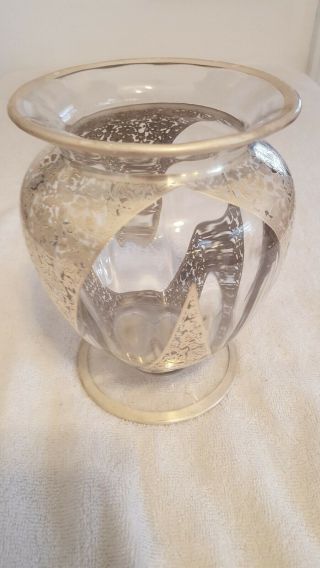Antique Art Clear Glass Vase With Heavy Filigree Silver Overlay