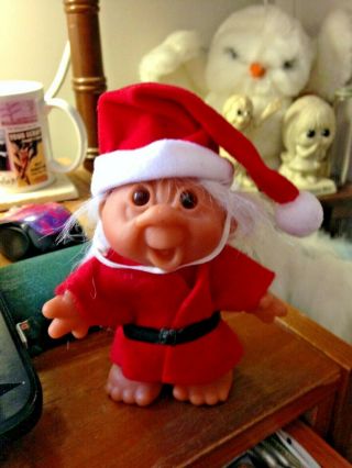 Vintage 5 " 1986 Dam Norfin Troll Doll White Hair Amber Orange Eyes Santa Outfit