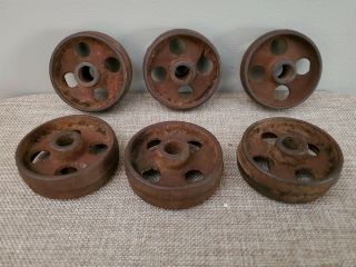 6 Matching Early Antique Cast Iron Caster / Cart Wheels 3/4 " X 2 1/2 "