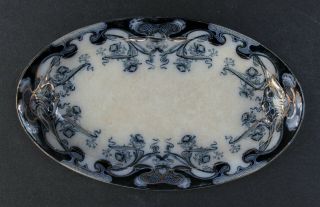Antique “iris” Flow Blue Small Oval Dish By Royal Staffordshire Pottery,  England