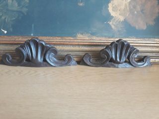 Pair Vintage Small Hand Carved Wood Pediments