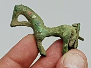 Museum Quality Rare Ancient Roman Bronze Fibula Brooch/horse.  23,  4 Gr.  56 Mm