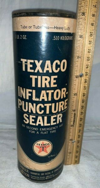 Antique Texaco Tire Inflator Puncture Sealer Can Flat Emergency Aid Kit Car Tin