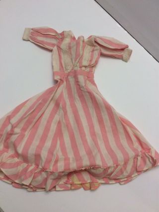 Antique Vintage Baby Doll Dress Bisque French German Fashion Pink Striped