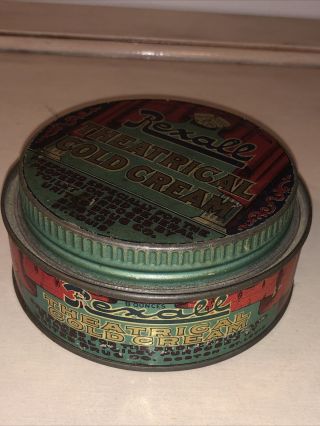 Antique Early 1900s Theatrical Cold Cream Tin Can Rexall United Drug Company